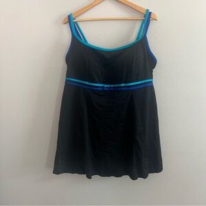 Longitude Women's Black and Blue Swim Dress